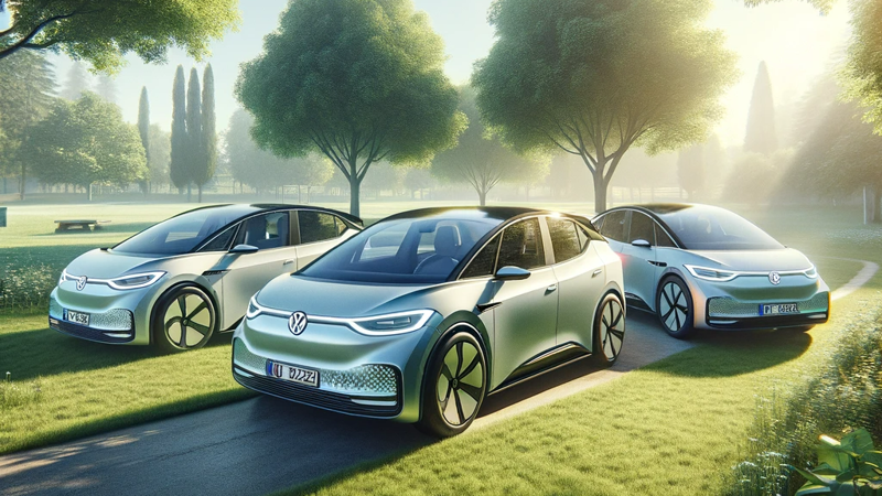 DALL·E 2023 12 22 14.42.28 Create A Photorealistic Image Of Three Volkswagen ID3 Cars And One Volkswagen ID5 Car In A Small Park Setting To Showcase An EV Fleet. The Composition